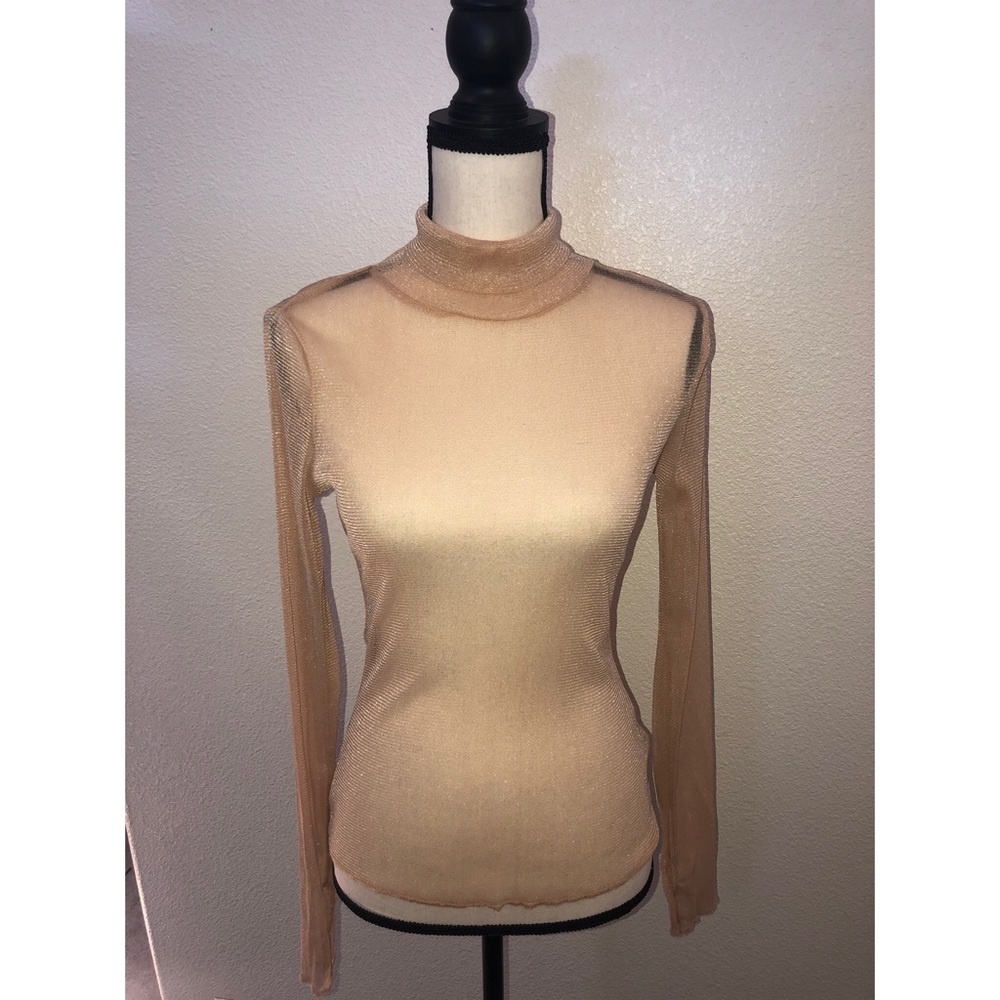 Mesh turtleneck long sleeve top
